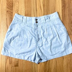 ✨ FREE PEOPLE ✨ High Waisted Blue Pleated Linen Cotton Shorts